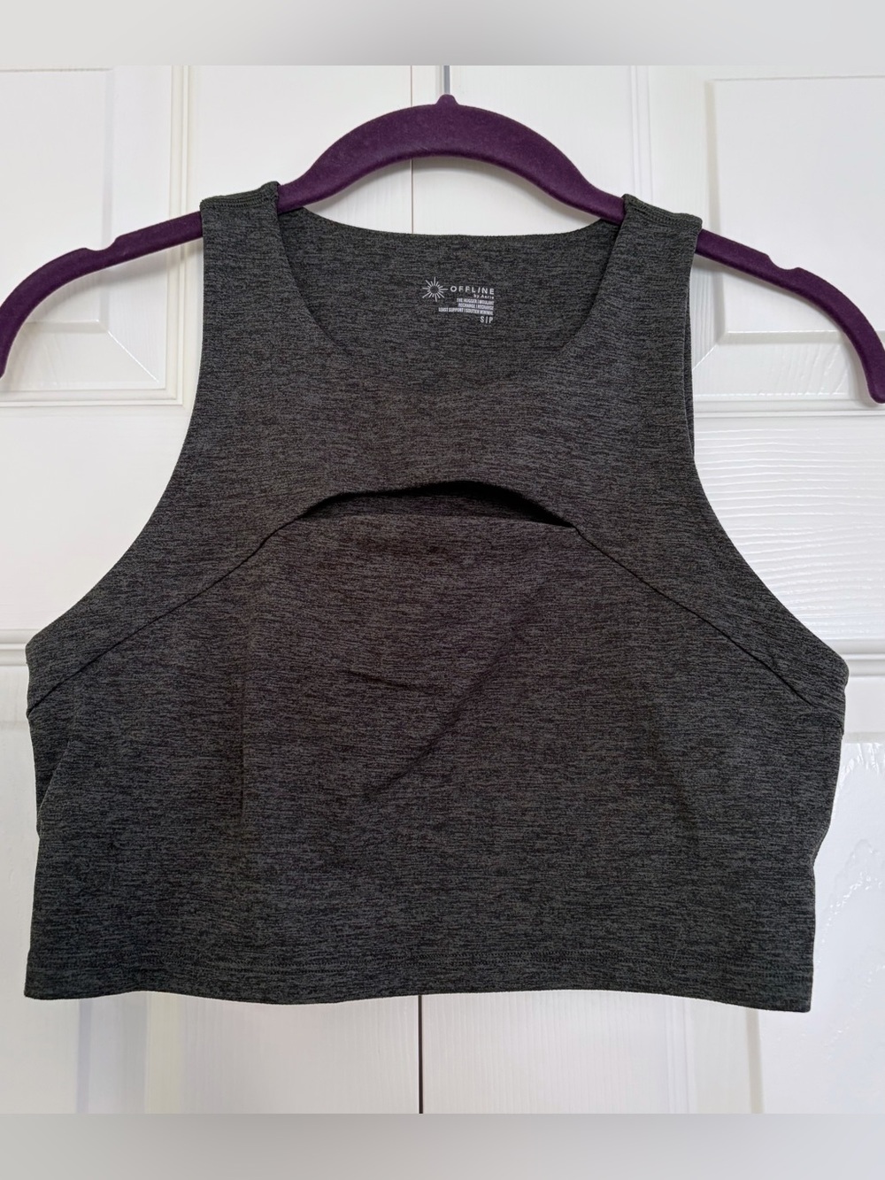 Aerie Hugger Crop Top Sports Bra Dark Gray Size S Cutout